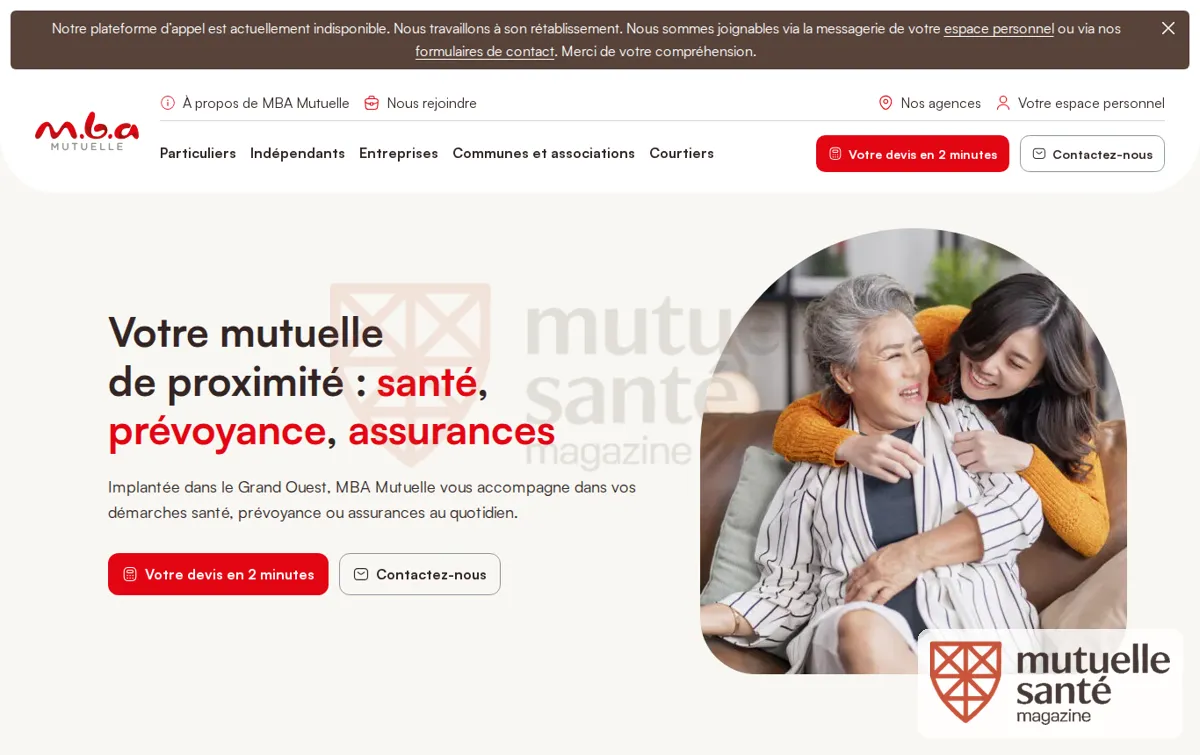 Capture : MBA Mutuelle l Mutuelle santé, prévoyance et assurances